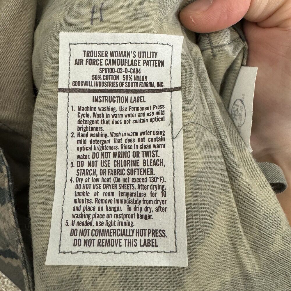 US Air Force Pants Womens 12R Green Camouflage Cargo Military Official - Picture 10 of 10